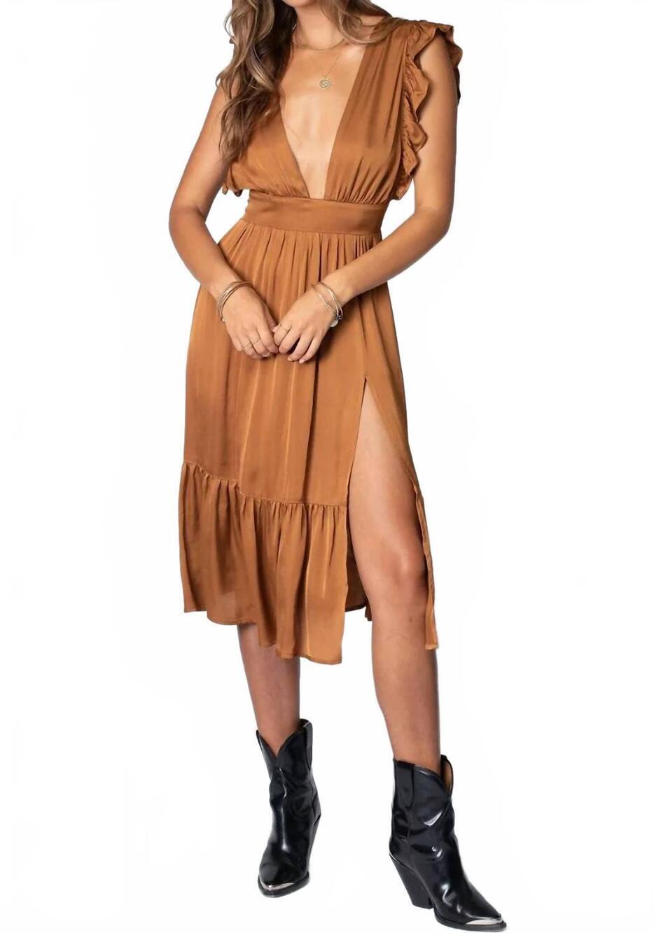 NEW STILLWATER jessie midi dress in gold